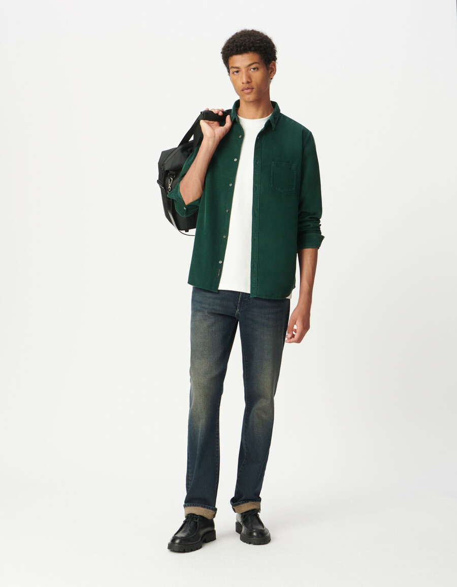 camicia da uomo in cotone biologico verde a coste