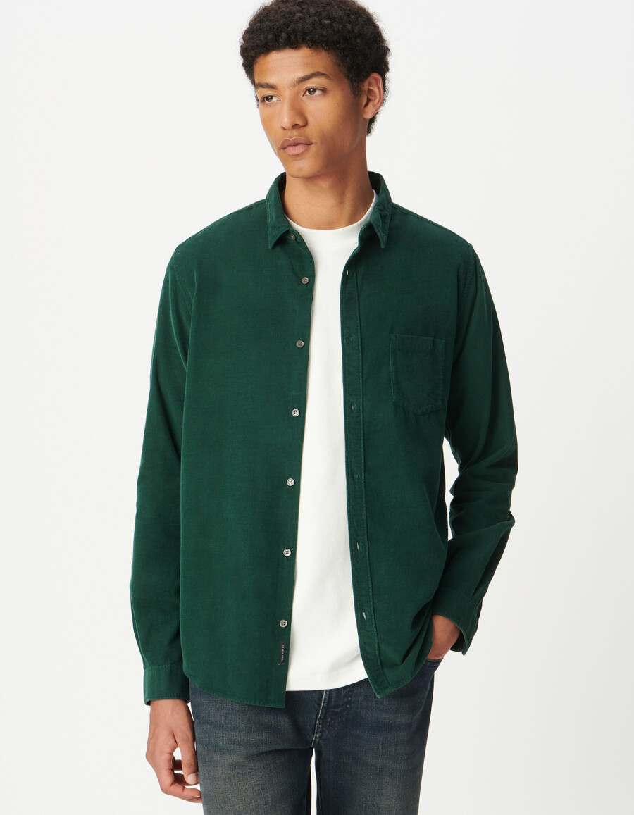 camicia da uomo in cotone biologico verde a coste