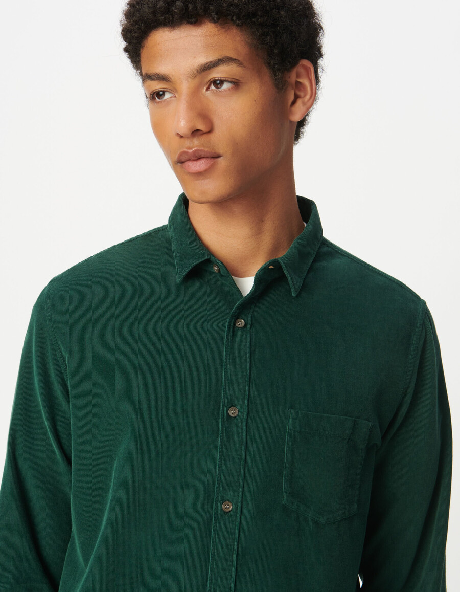 camicia da uomo in cotone biologico verde a coste