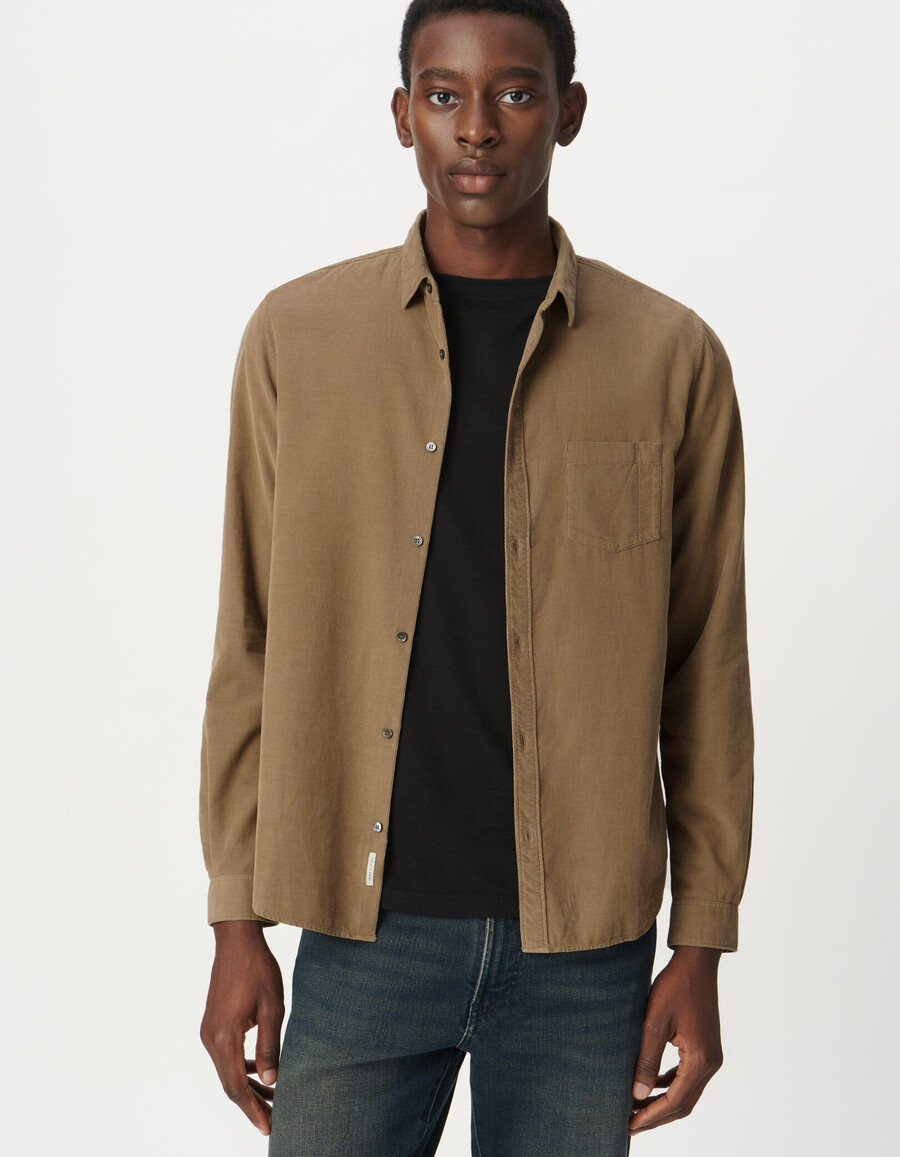 camicia da uomo in cotone biologico beige a coste