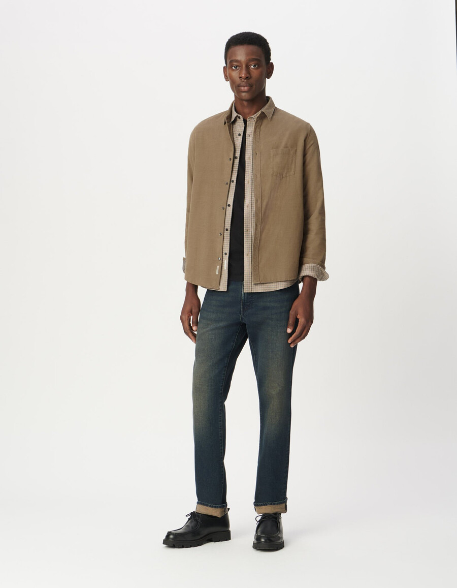 camicia da uomo in cotone biologico beige a coste