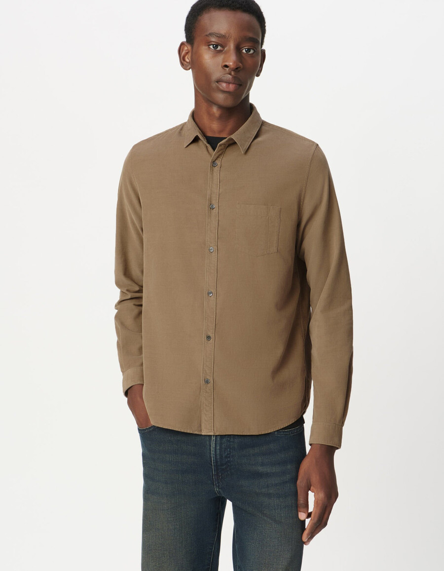 camicia da uomo in cotone biologico beige a coste