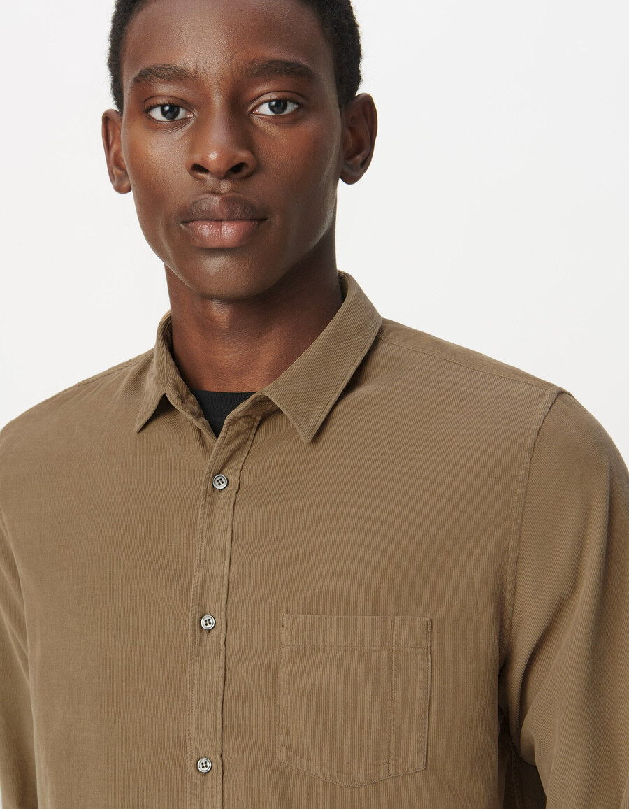 camicia da uomo in cotone biologico beige a coste
