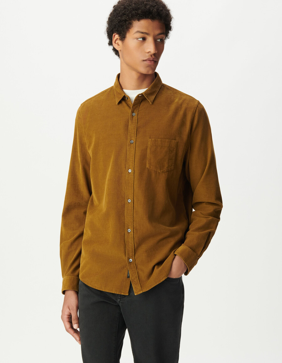 camicia da uomo in cotone biologico giallo a coste
