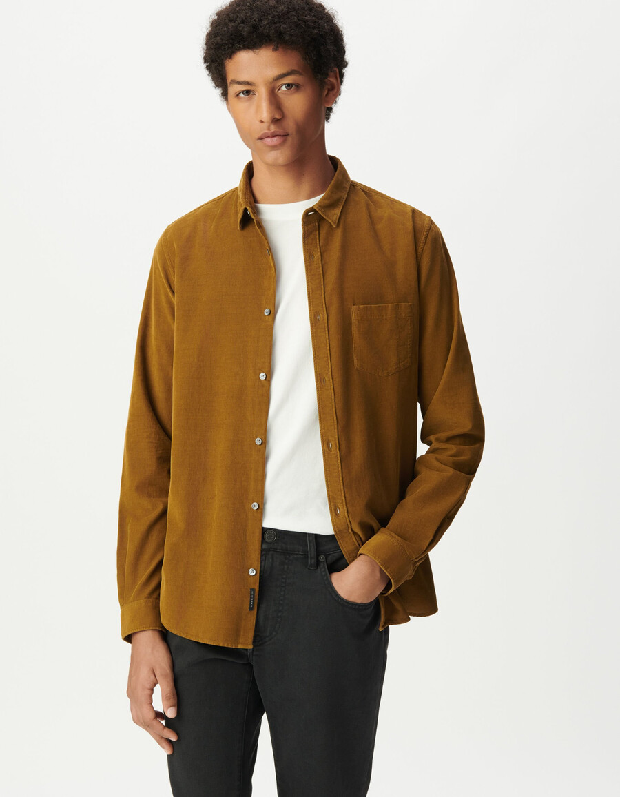 camicia da uomo in cotone biologico giallo a coste