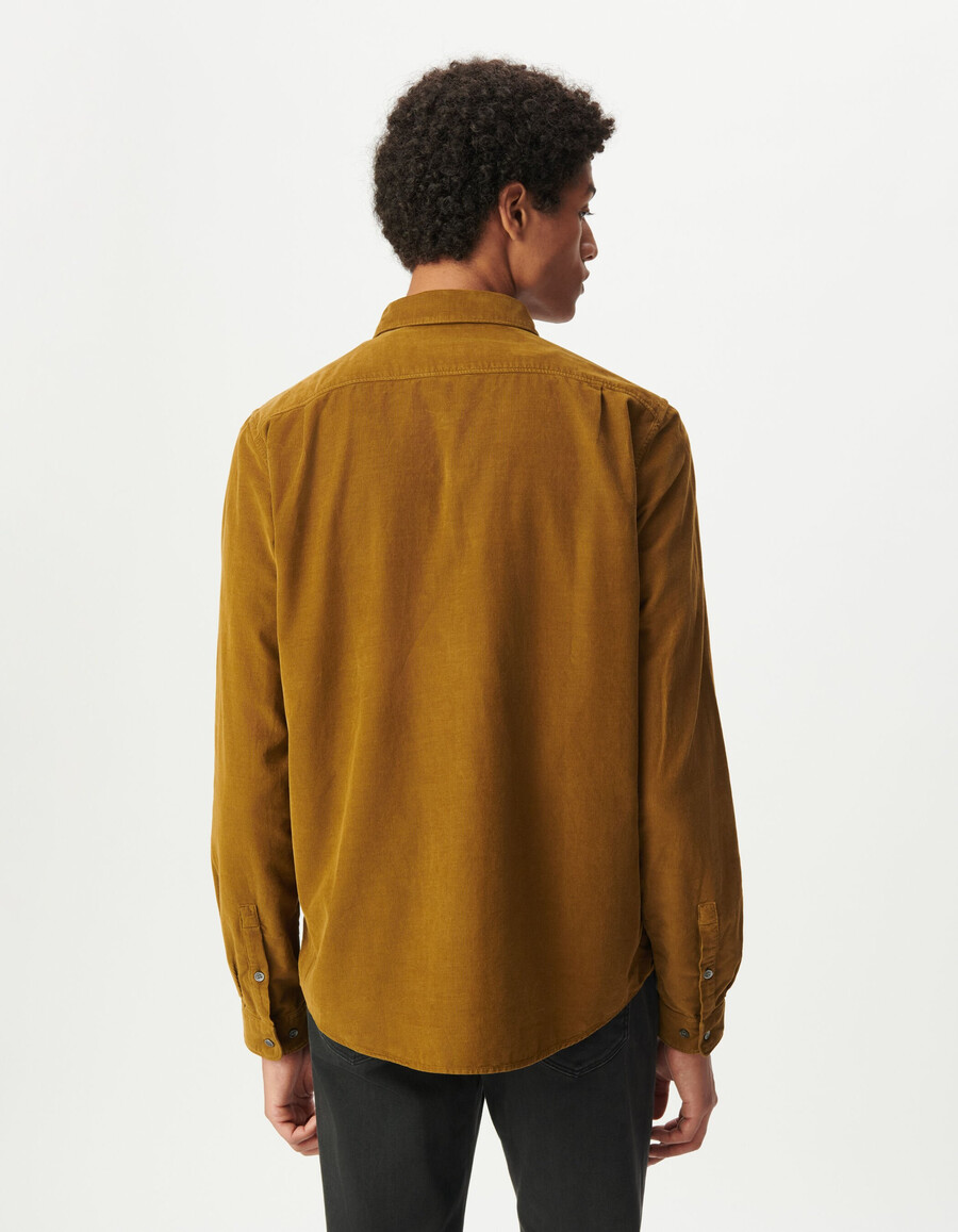 camicia da uomo in cotone biologico giallo a coste