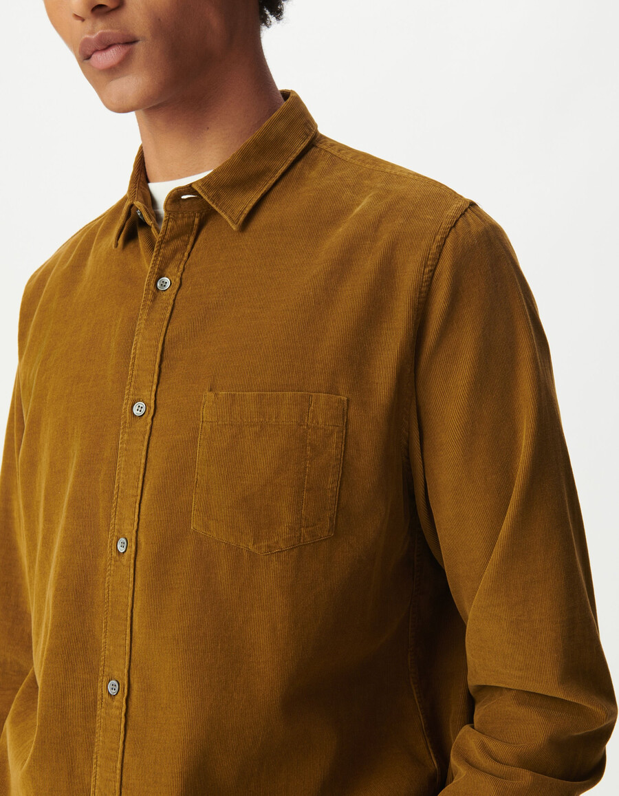 camicia da uomo in cotone biologico giallo a coste