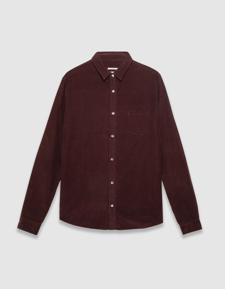 camicia da uomo in cotone biologico a coste color prugna