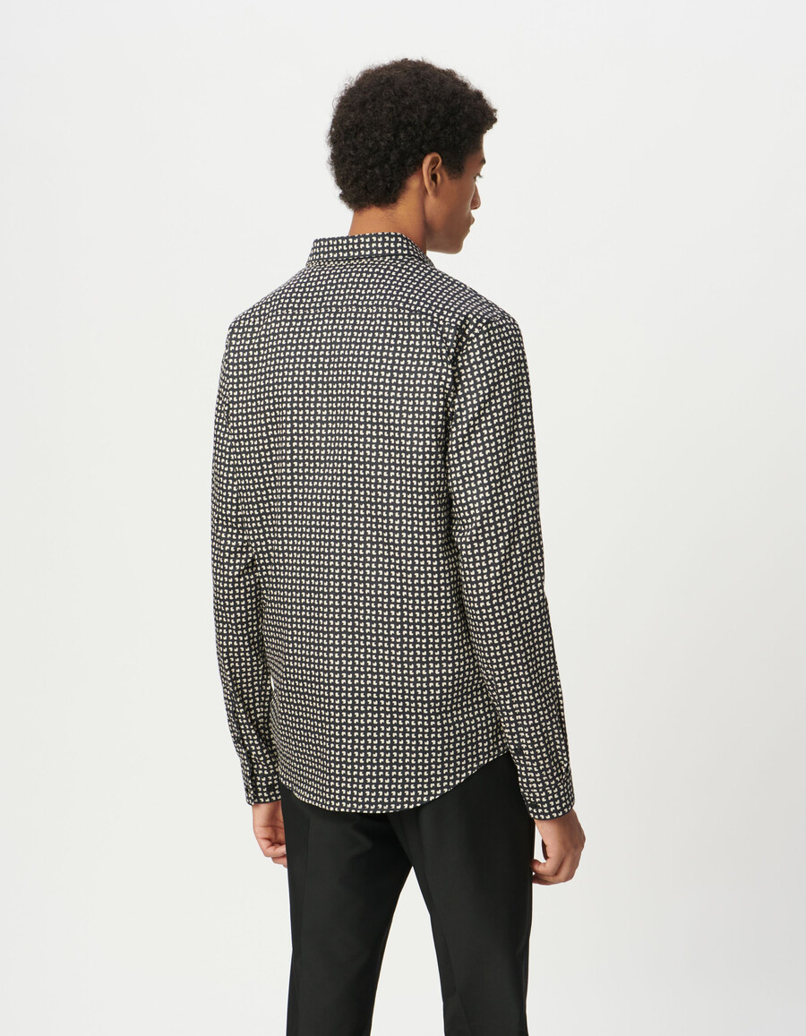 camicia slim da uomo in cotone biologico blu navy con stampa minimalista
