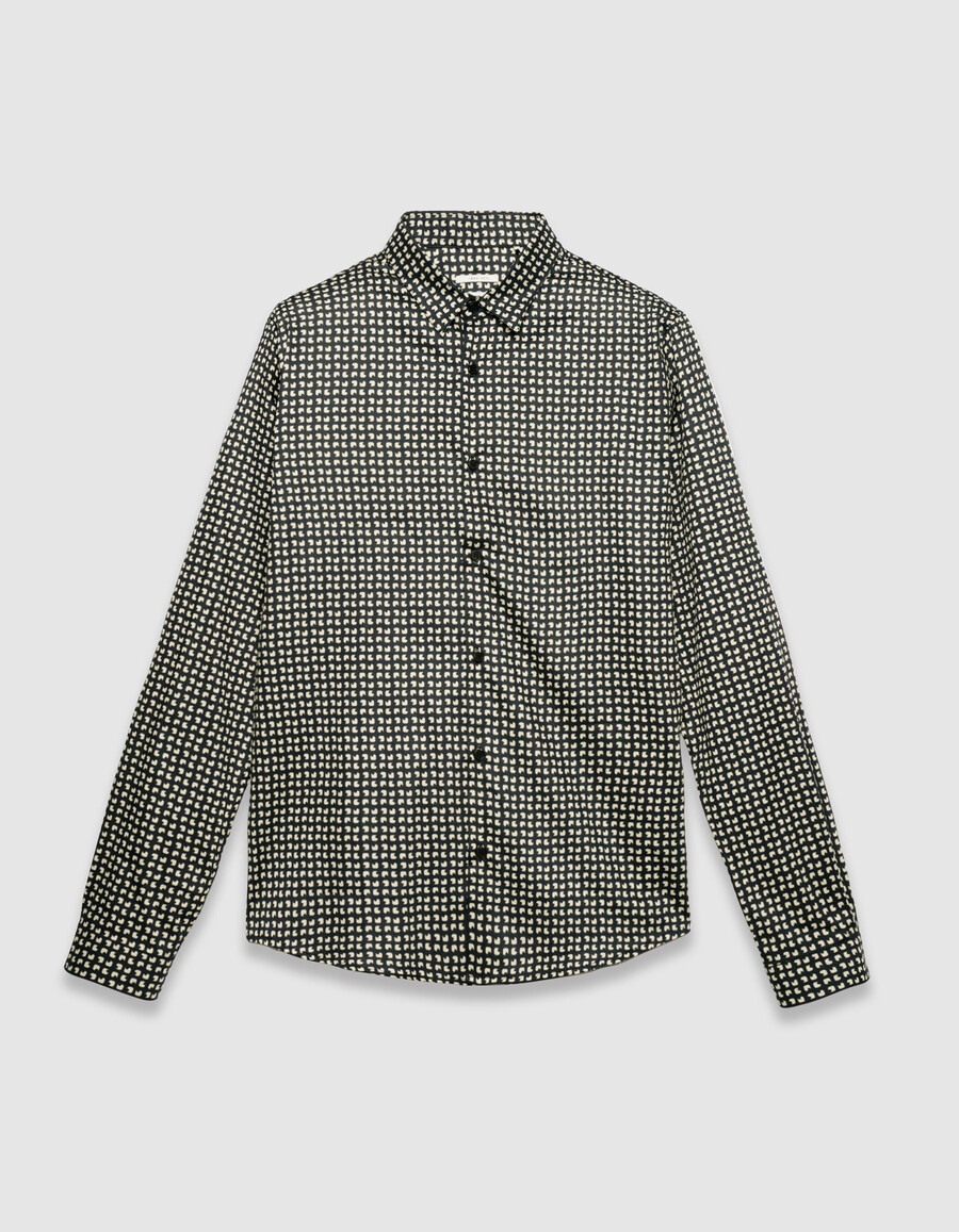camicia slim da uomo in cotone biologico blu navy con stampa minimalista