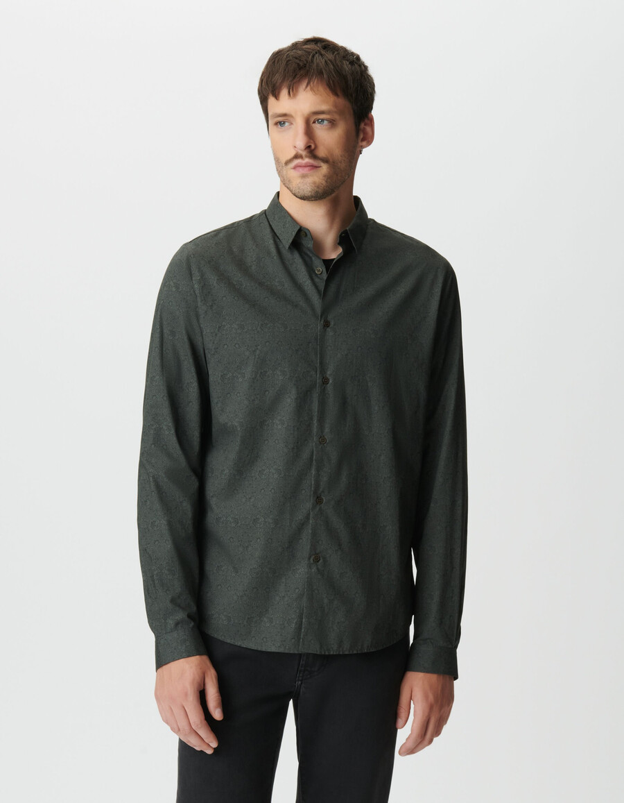 camicia slim da uomo color cachi tessuto con stampa baroque liberty