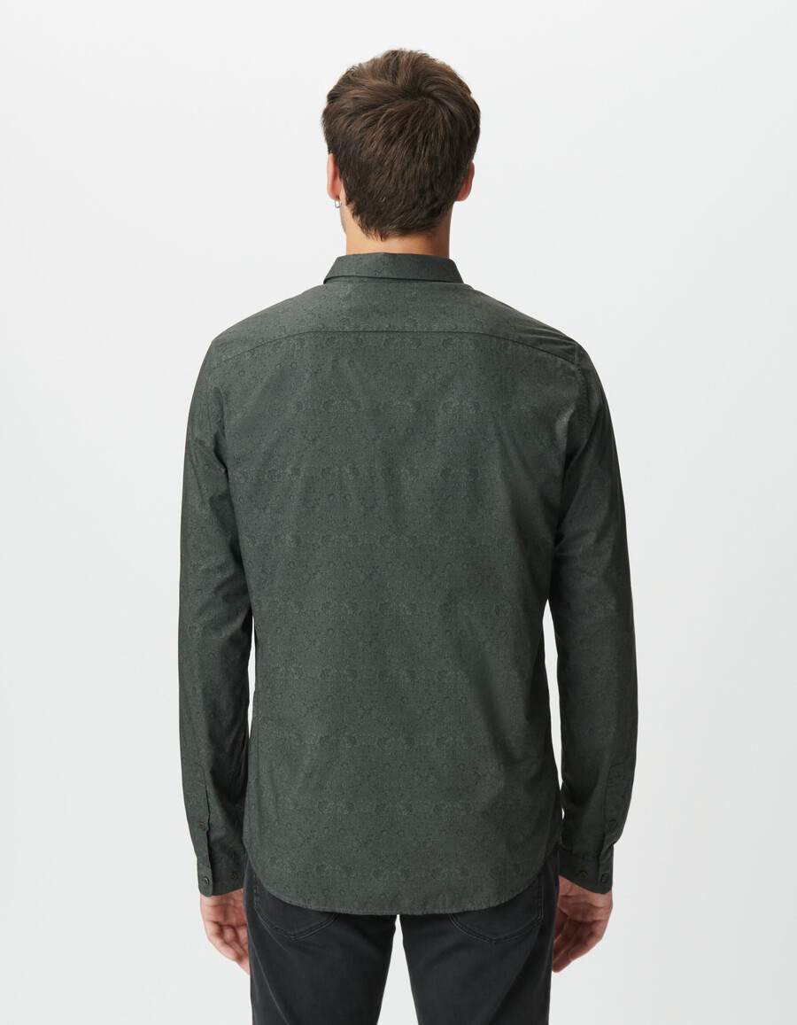 camicia slim da uomo color cachi tessuto con stampa baroque liberty