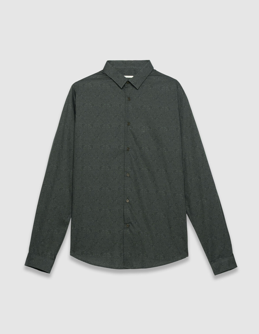camicia slim da uomo color cachi tessuto con stampa baroque liberty