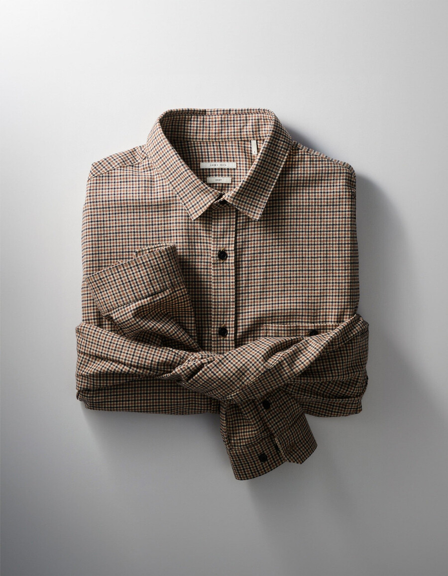 camicia da uomo in cotone biologico beige a quadri