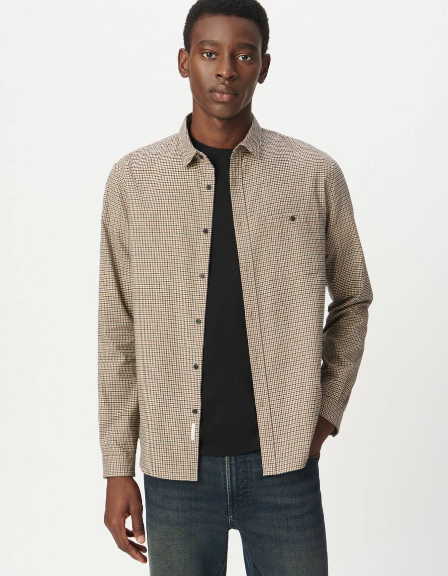 camicia da uomo in cotone biologico beige a quadri