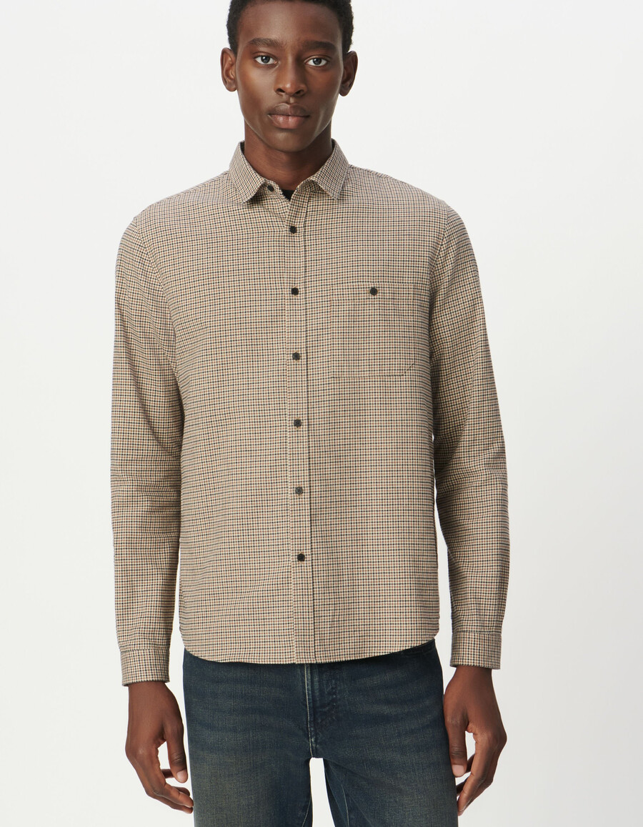camicia da uomo in cotone biologico beige a quadri