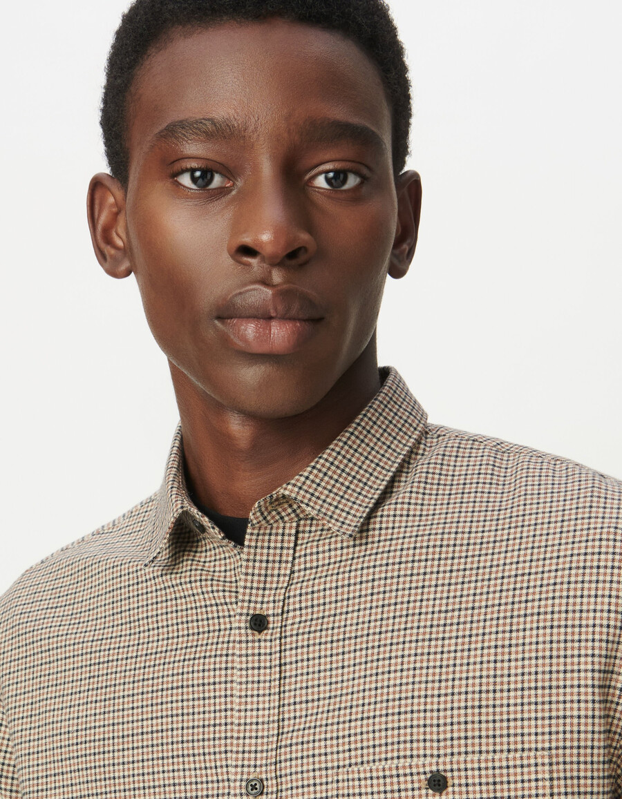 camicia da uomo in cotone biologico beige a quadri