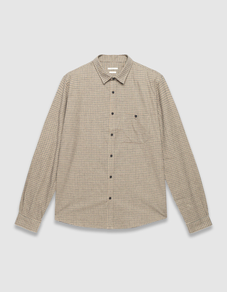 camicia da uomo in cotone biologico beige a quadri