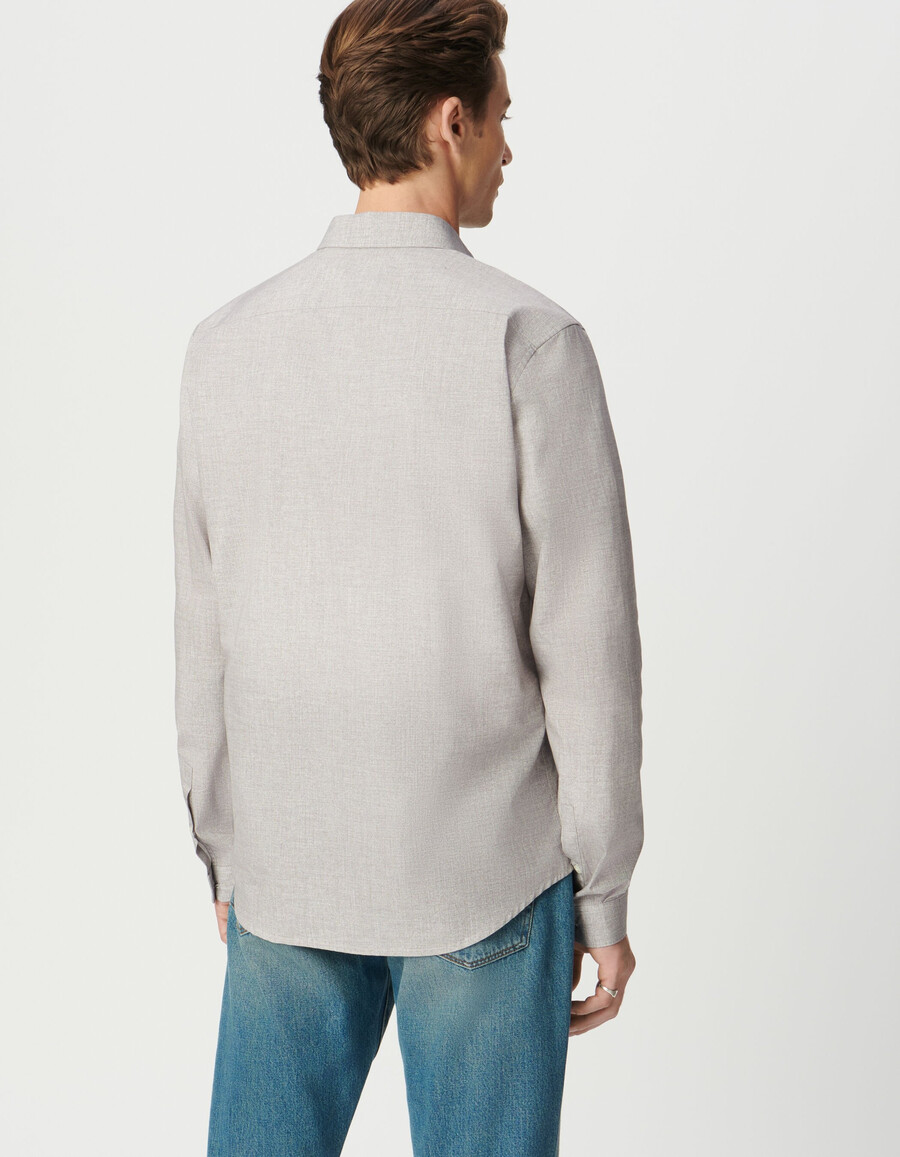 camicia slim da uomo in cotone biologico color prugna con motivo a zigzag minimalista