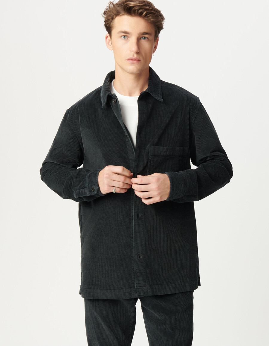camicia da uomo in velluto a coste grigio con tasca xl