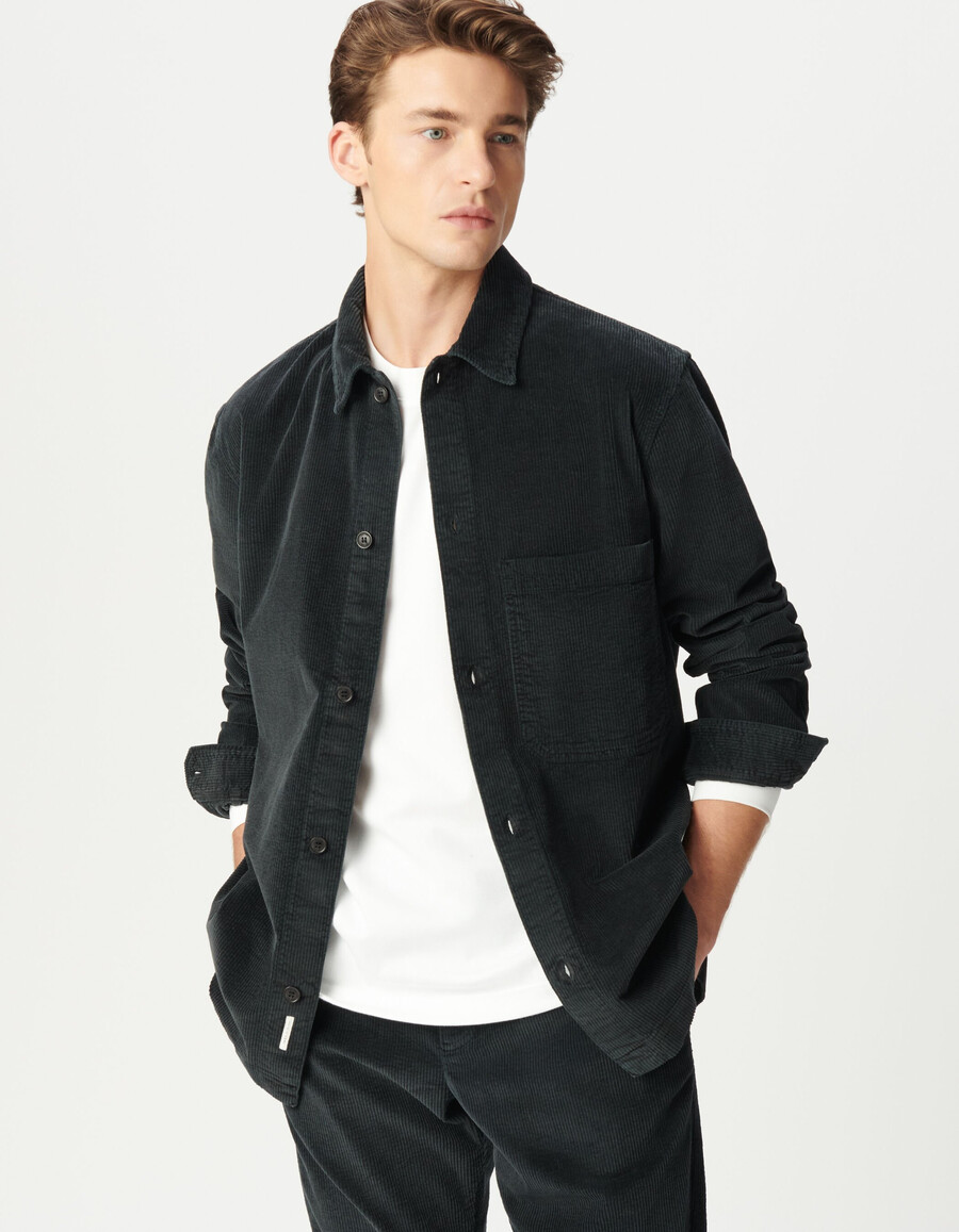 camicia da uomo in velluto a coste grigio con tasca xl