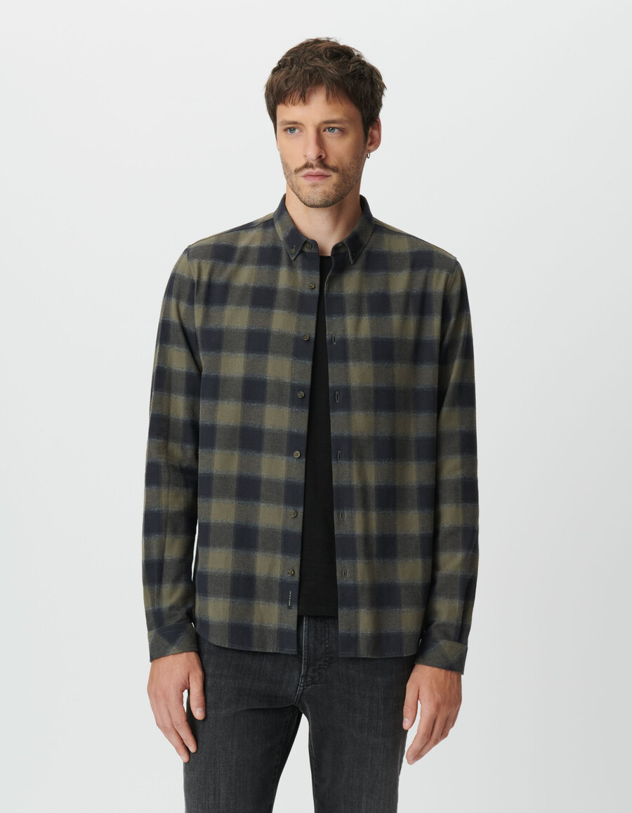 camicia slim da uomo a quadri cachi e neri