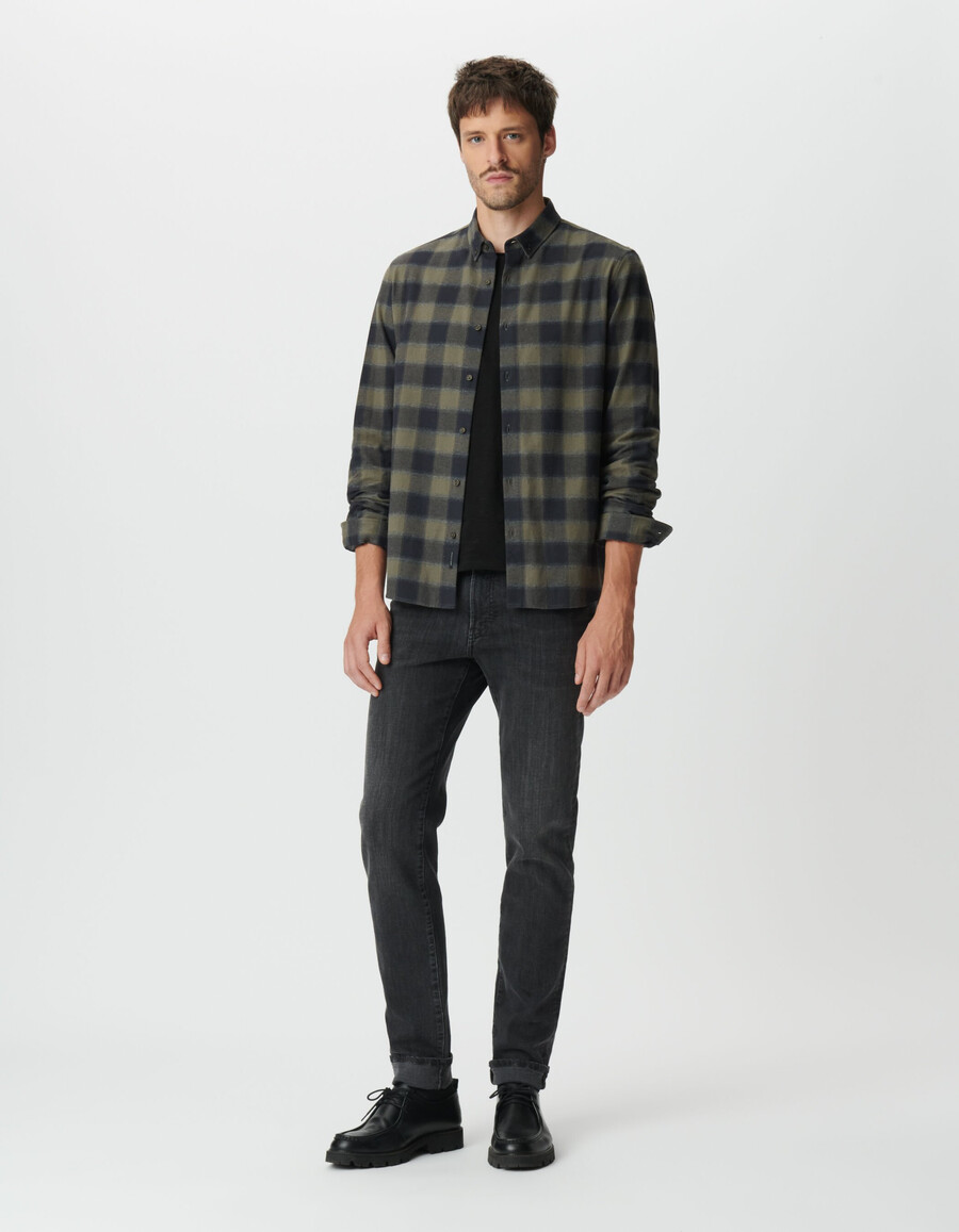 camicia slim da uomo a quadri cachi e neri