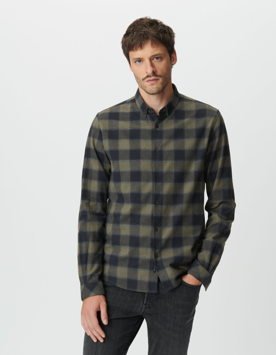 camicia slim da uomo a quadri cachi e neri
