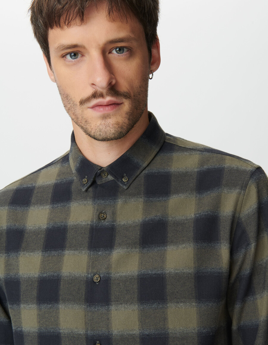 camicia slim da uomo a quadri cachi e neri
