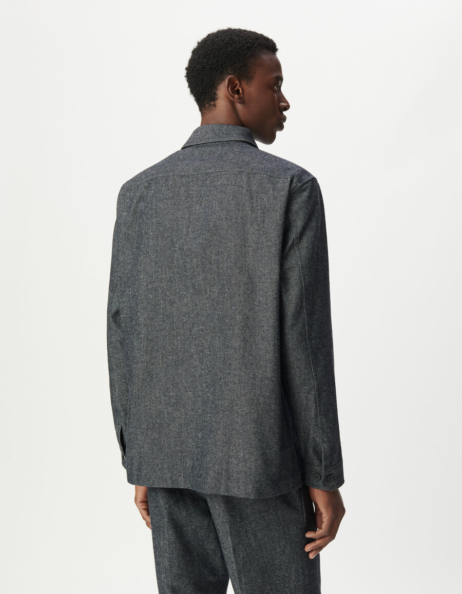 camicia da uomo in tela semi-semplice blu navy