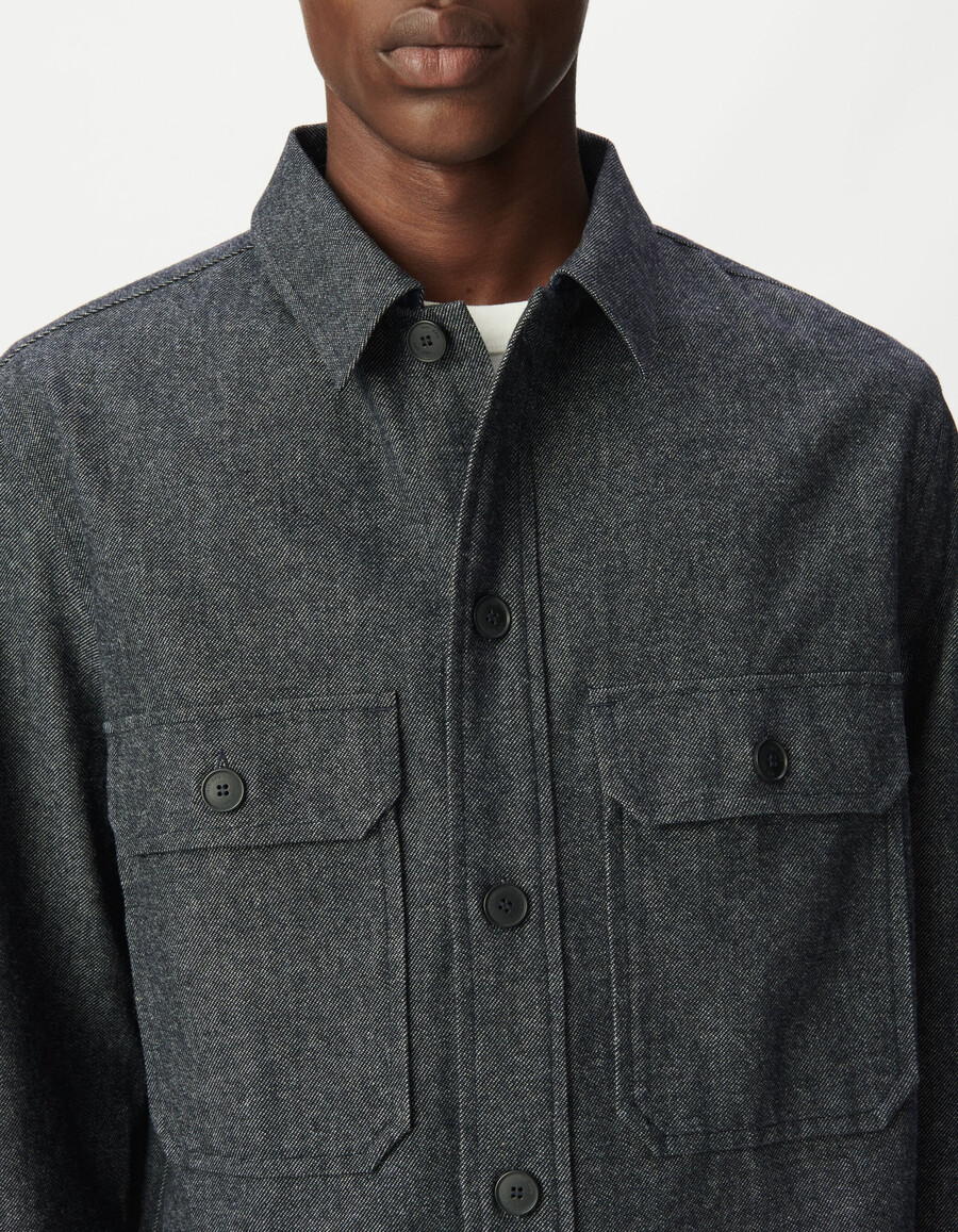 camicia da uomo in tela semi-semplice blu navy