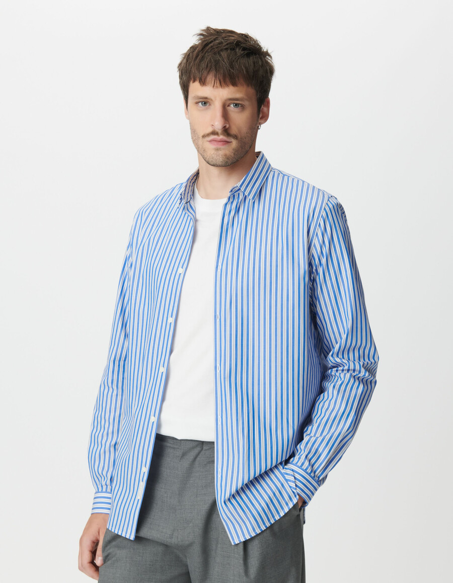 camicia da uomo slim fit con motivo a righe blu