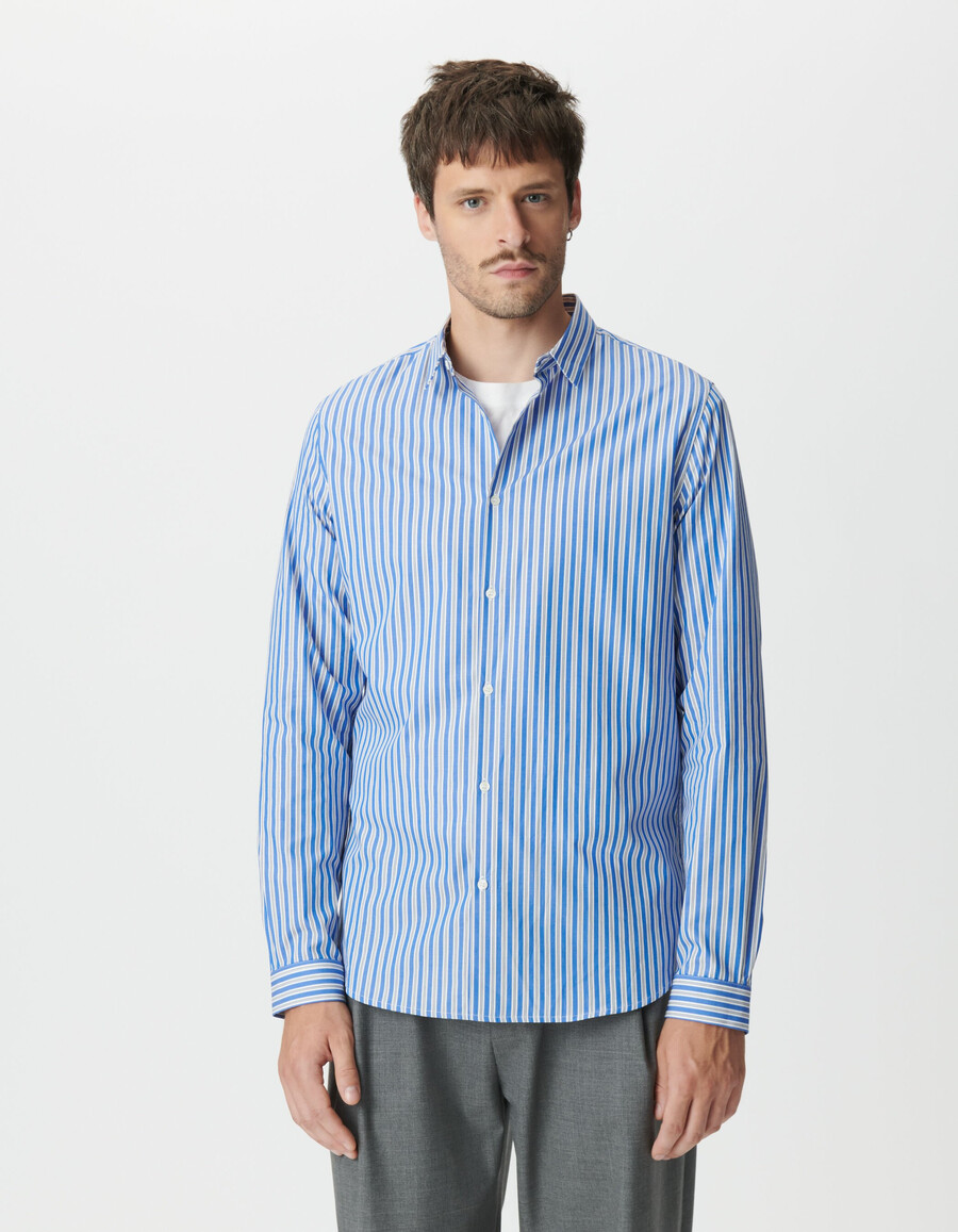 camicia da uomo slim fit con motivo a righe blu