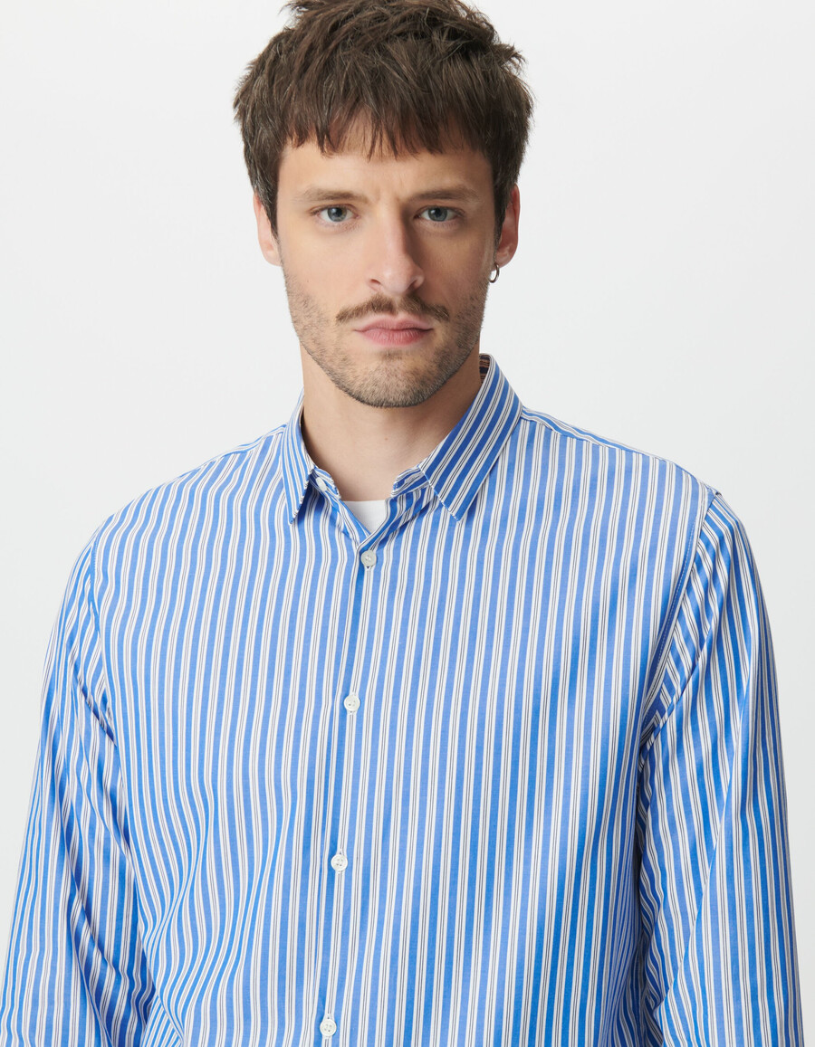 camicia da uomo slim fit con motivo a righe blu