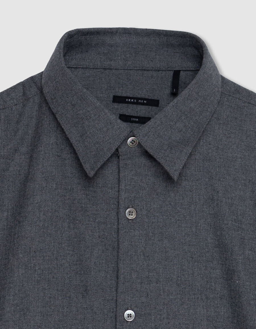 camicia da uomo in flanella di cotone grigio slim fit