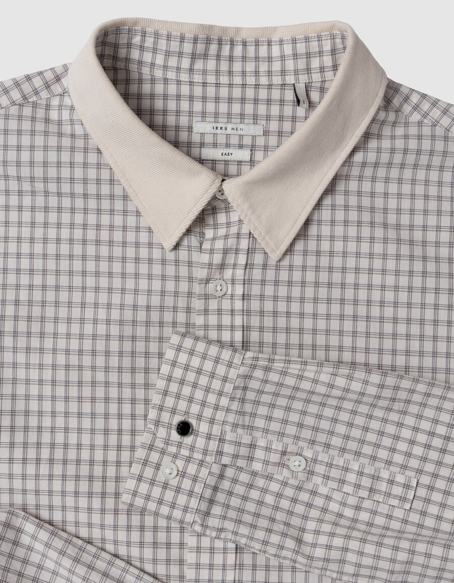 camicia regular ecru cotone biologico motivo a quadri uomo