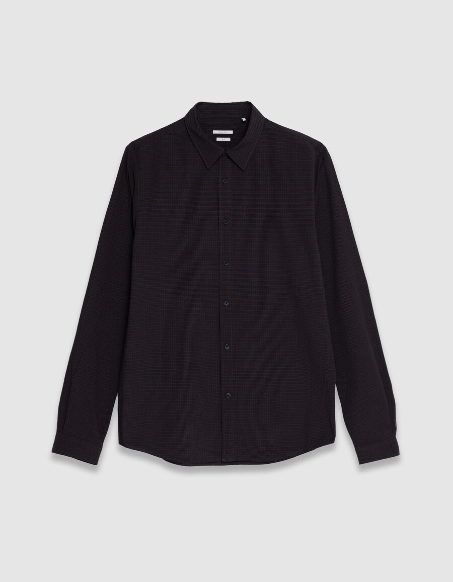 camicia slim blu navy in cotone biologico con motivo a quadri da uomo