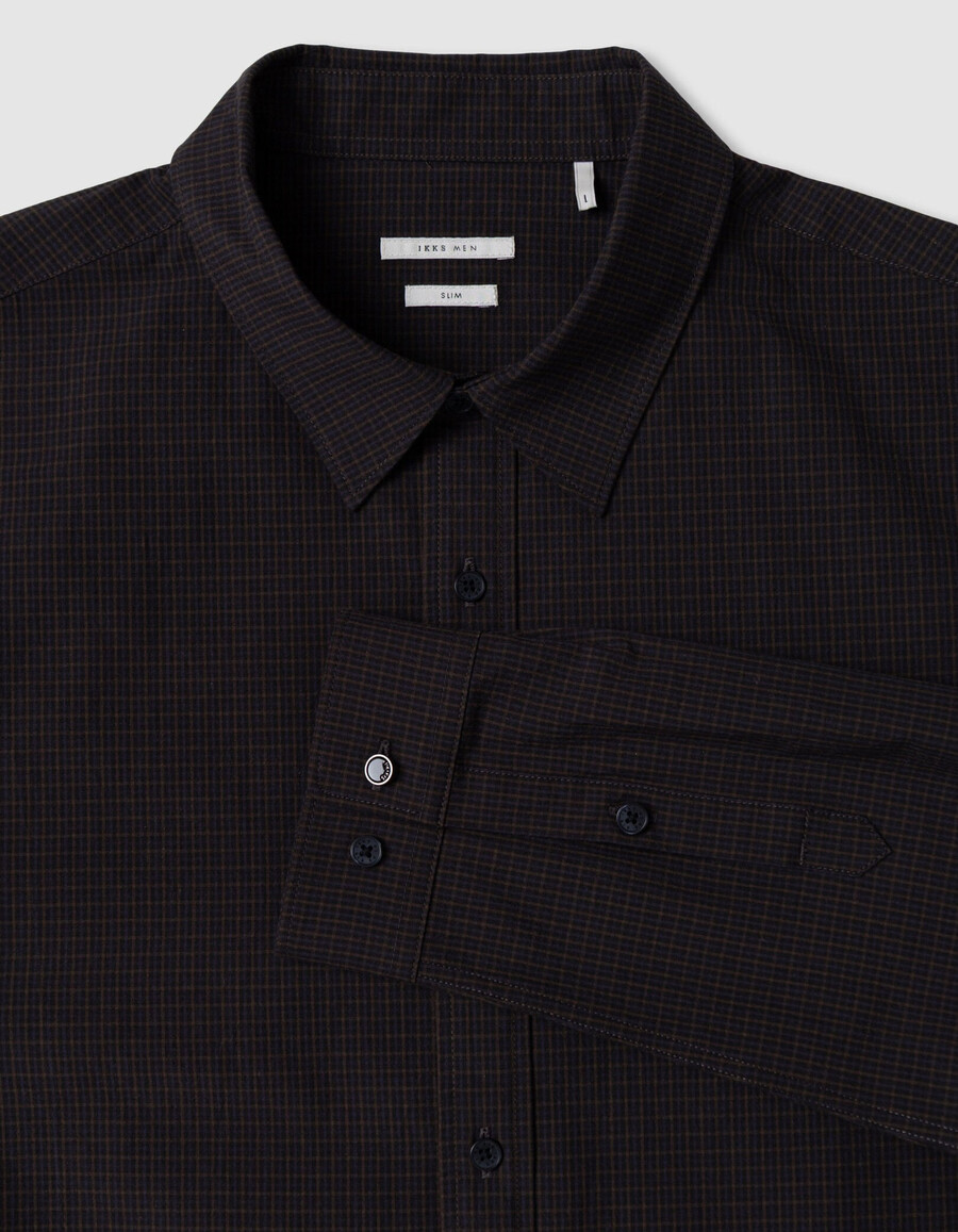 camicia slim blu navy in cotone biologico con motivo a quadri da uomo