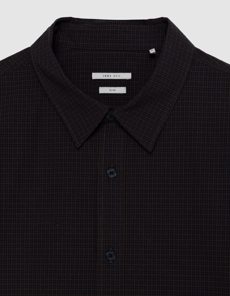 camicia slim blu navy in cotone biologico con motivo a quadri da uomo