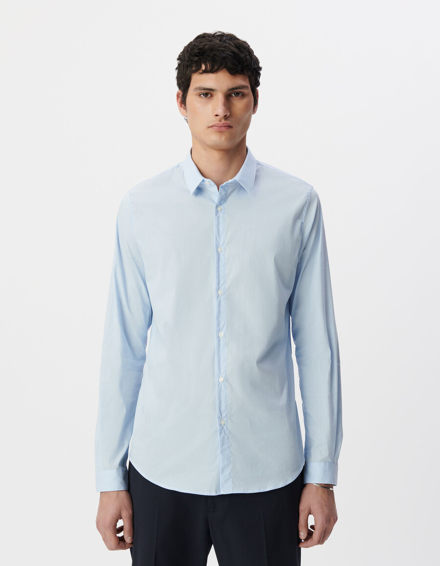 camicia slim a righe sottili blu cielo da uomo