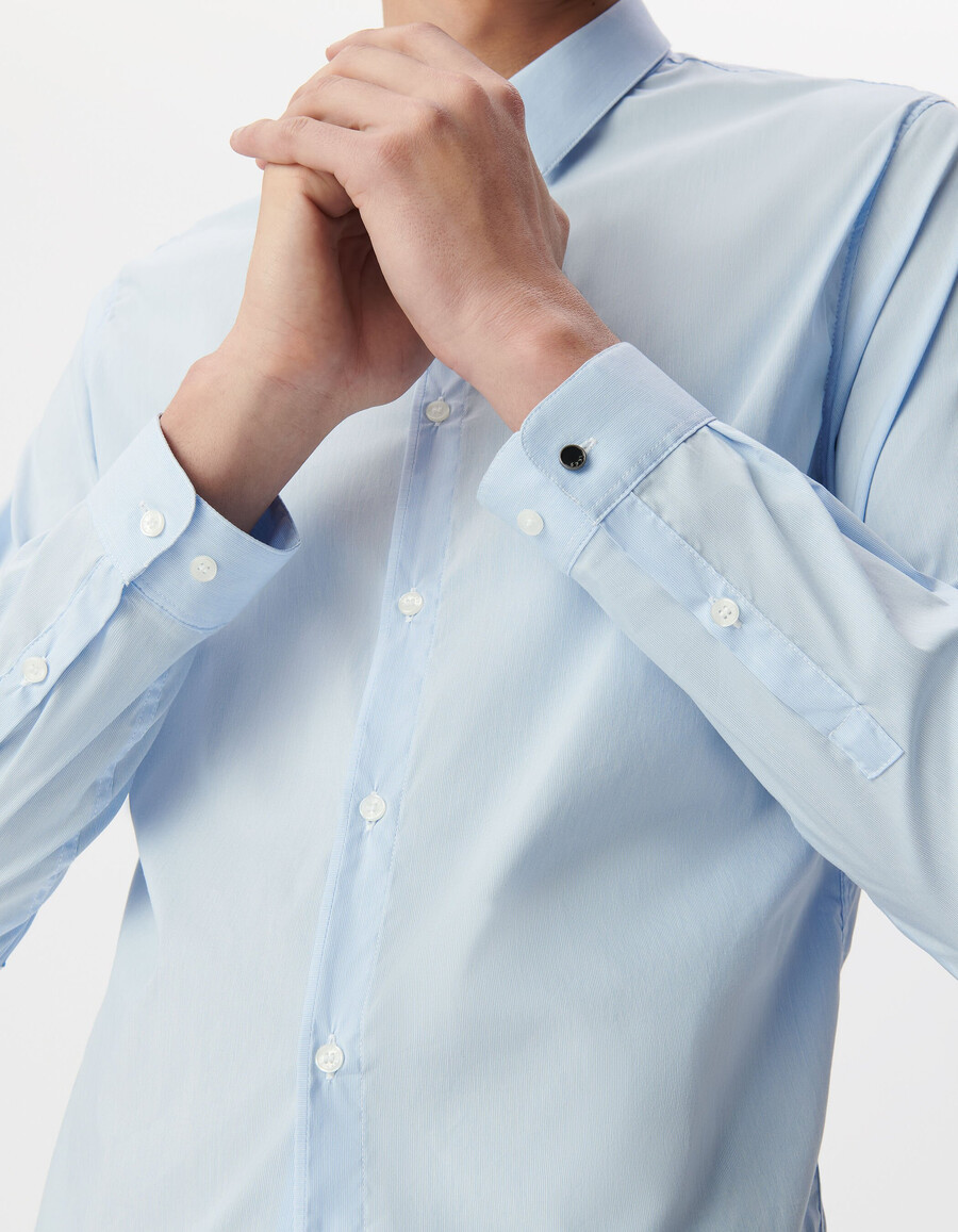 camicia slim a righe sottili blu cielo da uomo