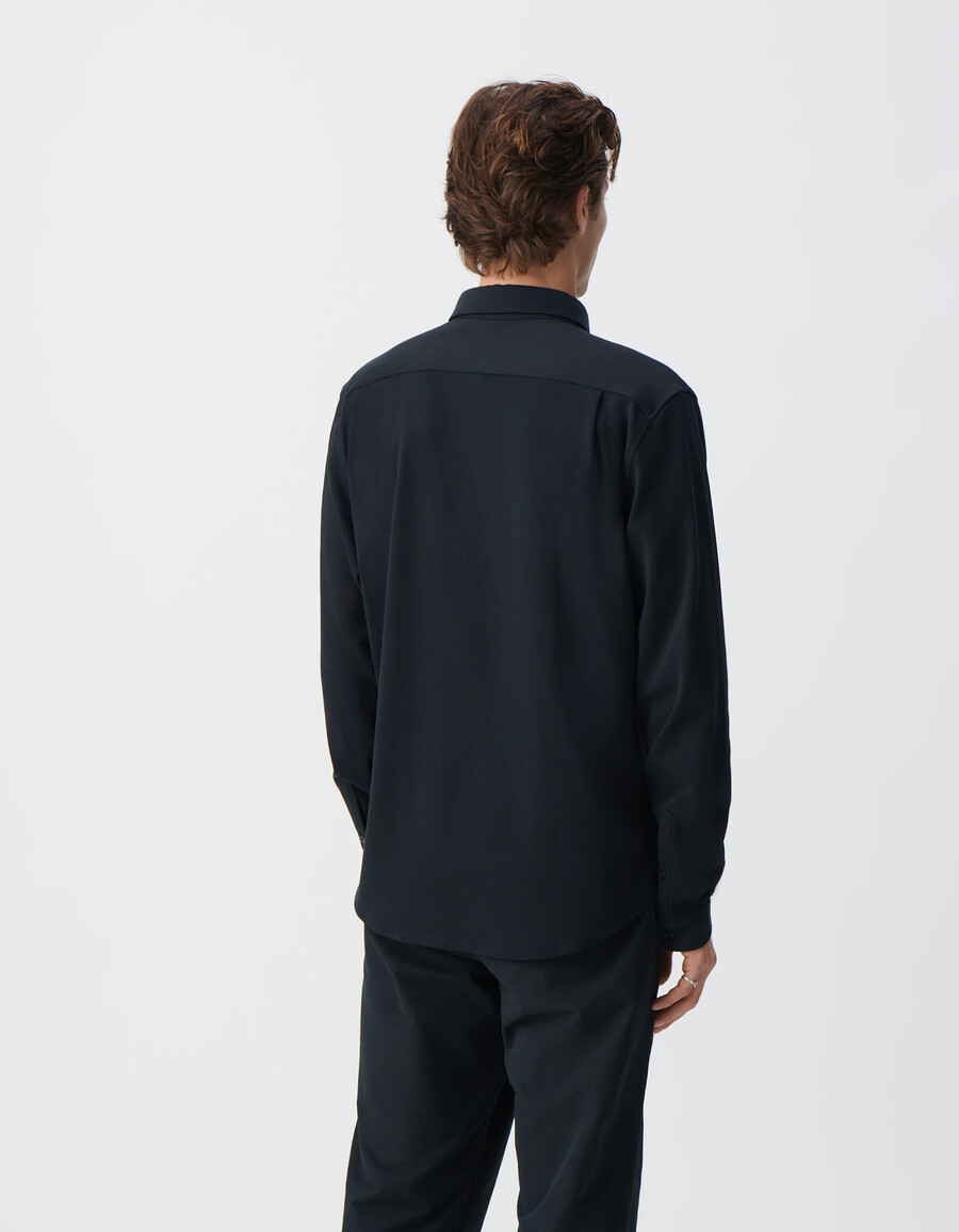 camicia da uomo a maniche lunghe in interlock blu navy