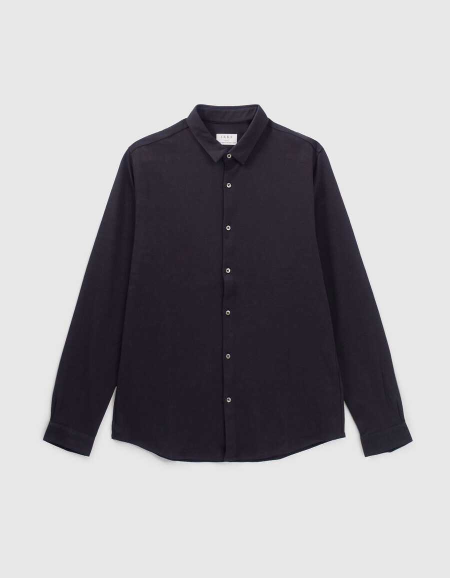 camicia da uomo a maniche lunghe in interlock blu navy