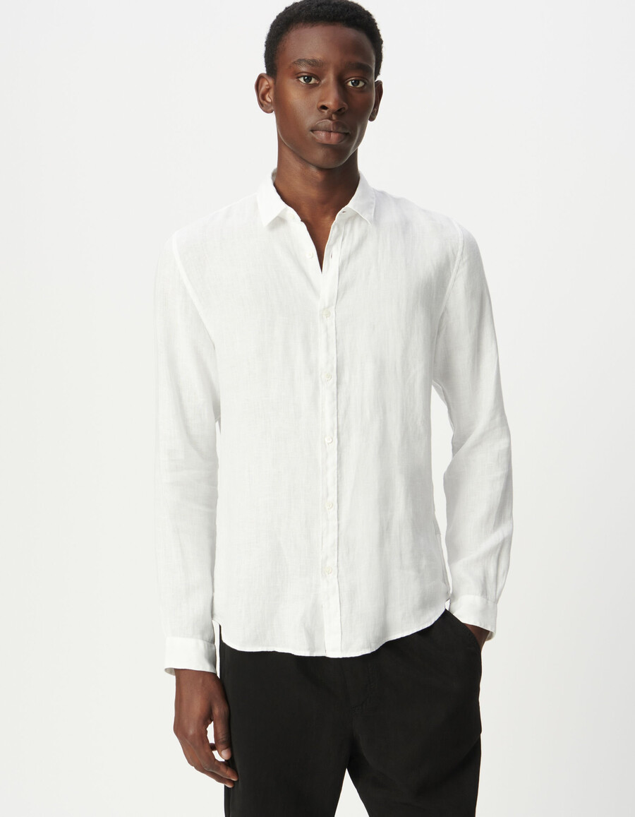 camicia slim da uomo in puro lino bianco