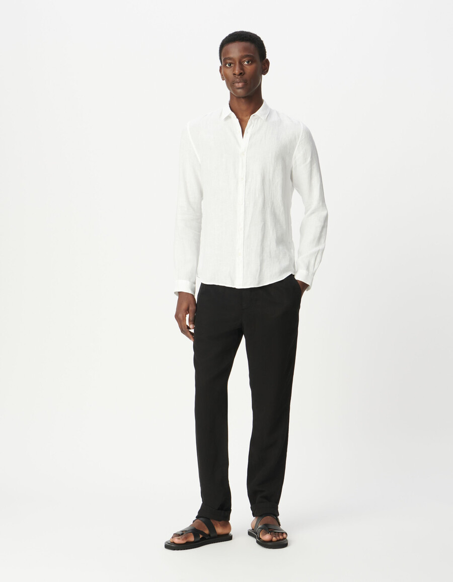 camicia slim da uomo in puro lino bianco