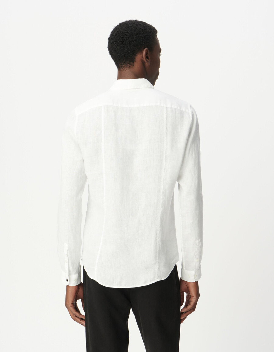 camicia slim da uomo in puro lino bianco