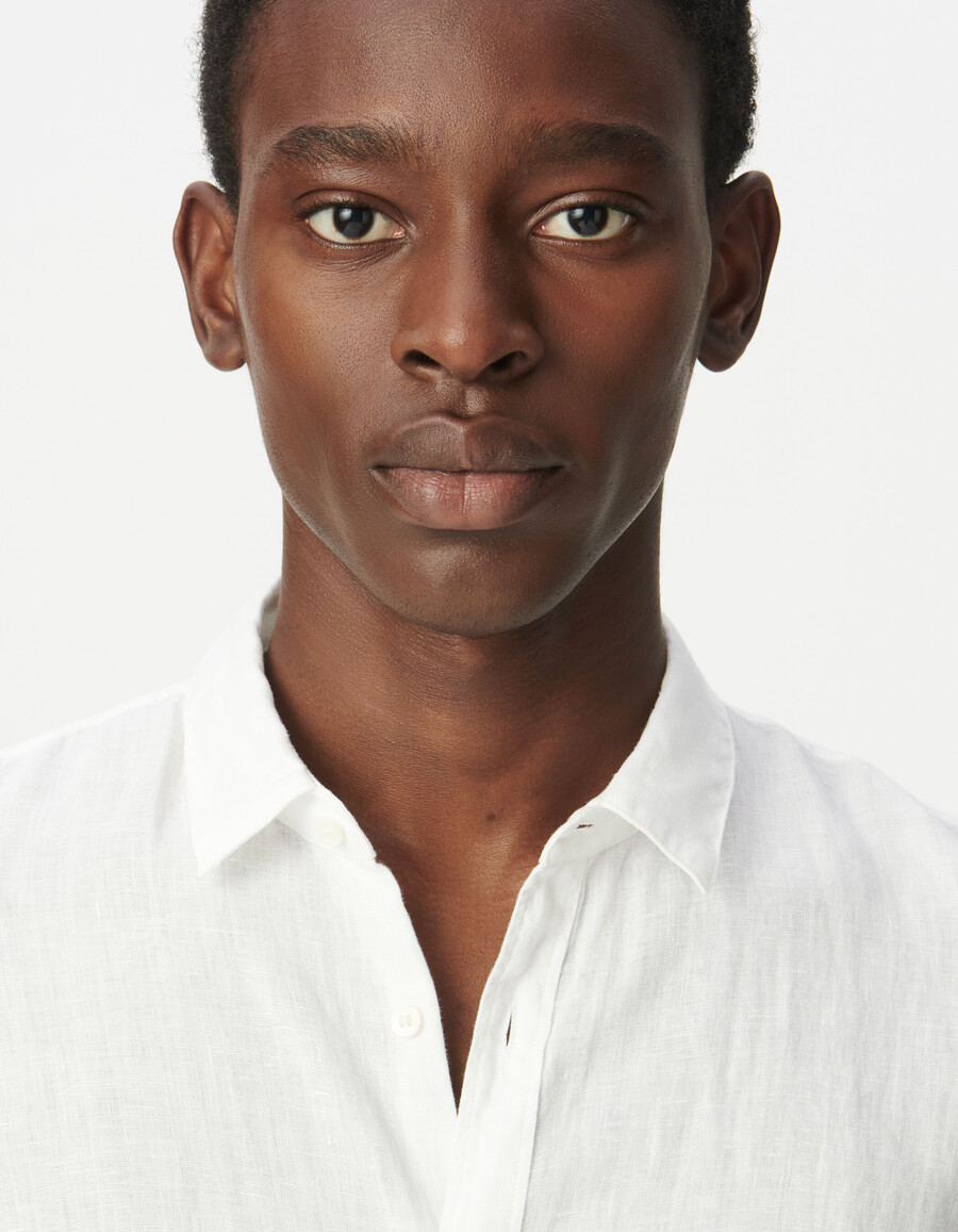 camicia slim da uomo in puro lino bianco