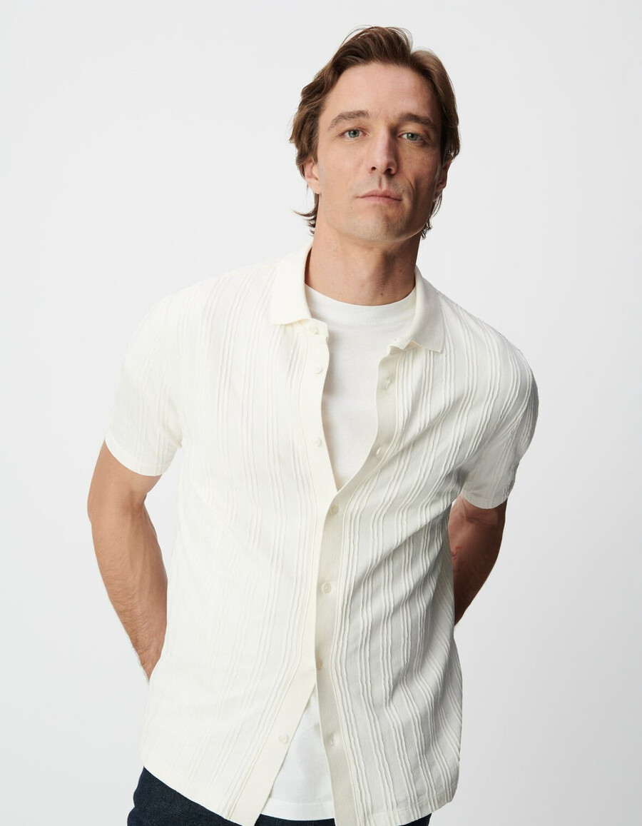 camicia slim in maglia a righe bianco sporco da uomo