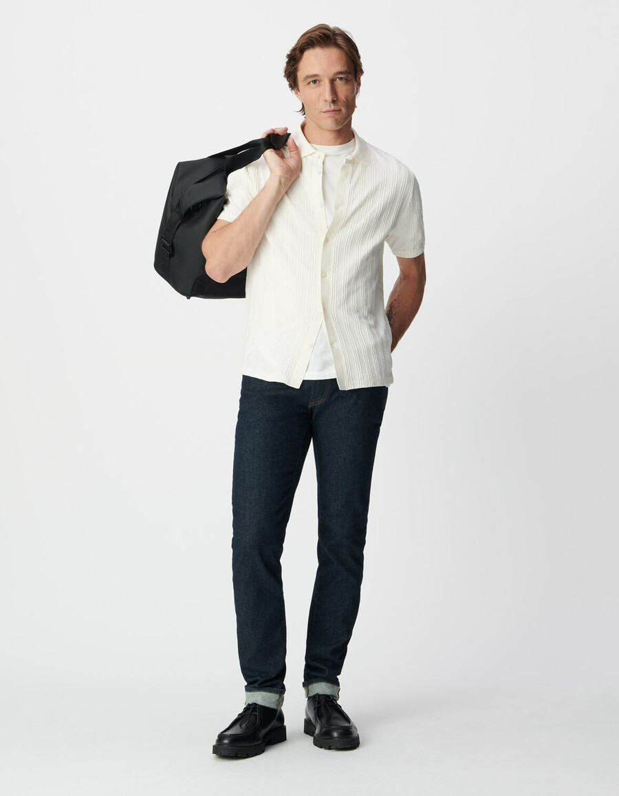 camicia slim in maglia a righe bianco sporco da uomo