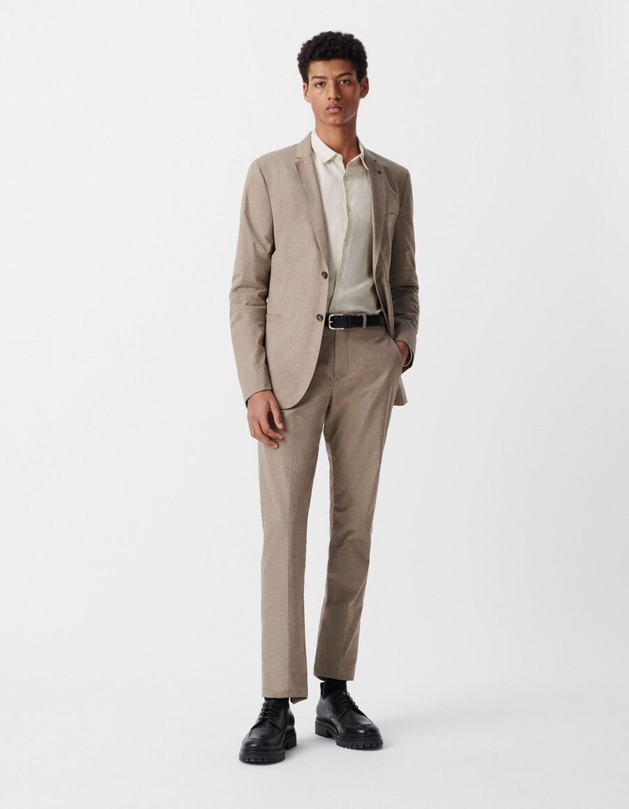 blazer beige in cotone mélange da uomo